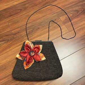 Tweed Brown and Orange/Rust Floral Women's Purse